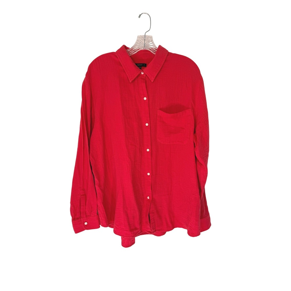 Quince 100% Organic Cotton Gauze Long Sleeve Shirt Hot Pink Button Up XL